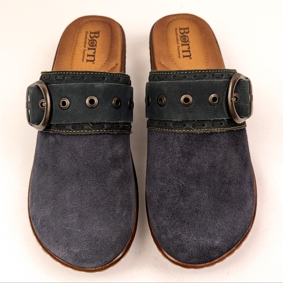 Born Banyan Suede Comfort Clog Buckle Strap Mules Boho Hippie Indigo Blue size 7 - Picture 3 of 14
